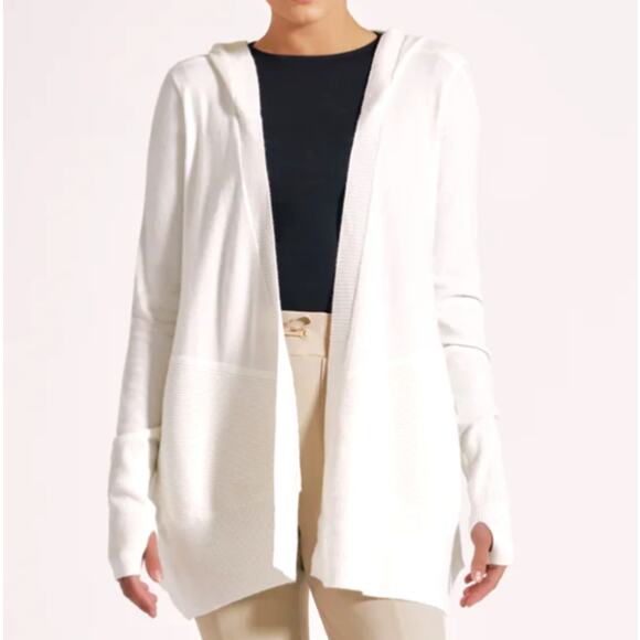 BLANC NOIR CARDIGAN Women's Size Large White CROPPED PORTALA Lightweight HOODED - Picture 1 of 6